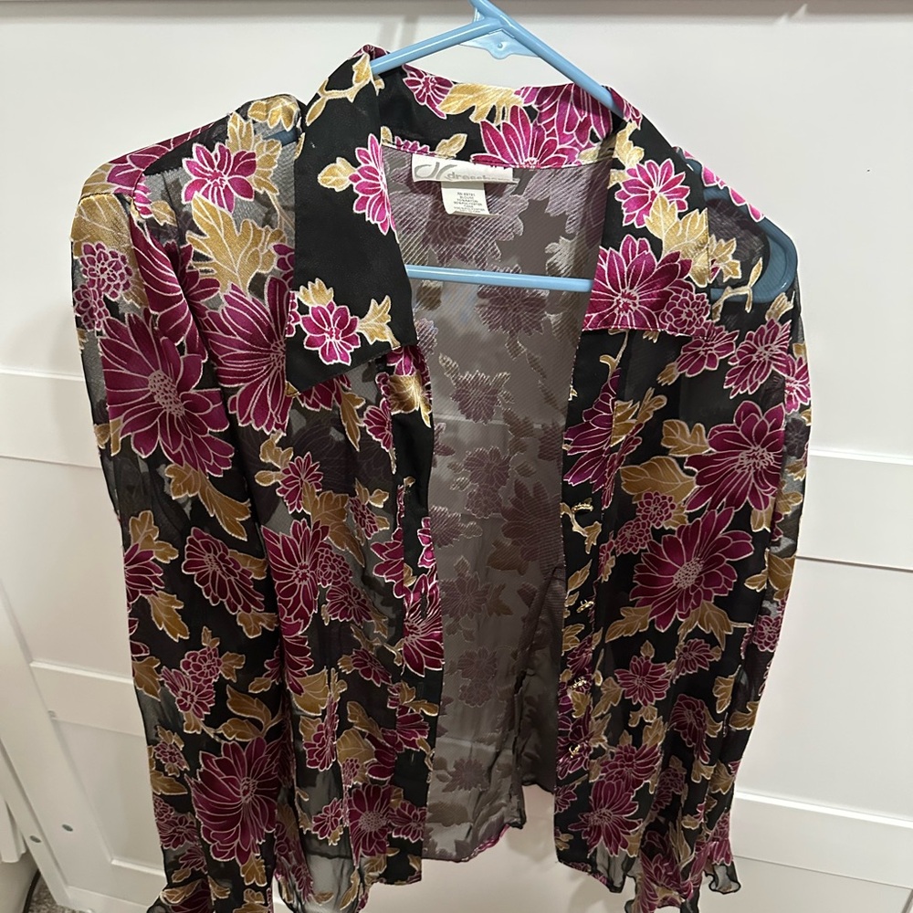 Dressbarn Black and Purple Floral Blouse